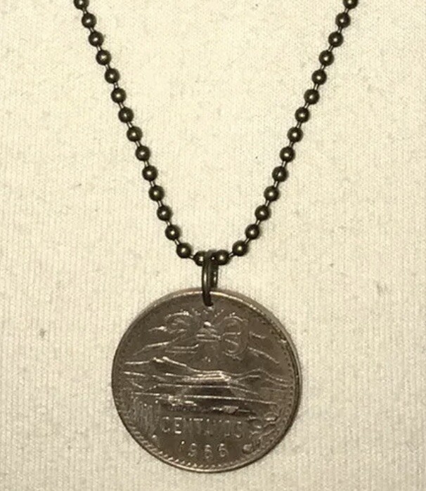 1966 Mexico Circulated Coin Pendant with 24″ Adjustable Ball Chain. Great Gift🎁