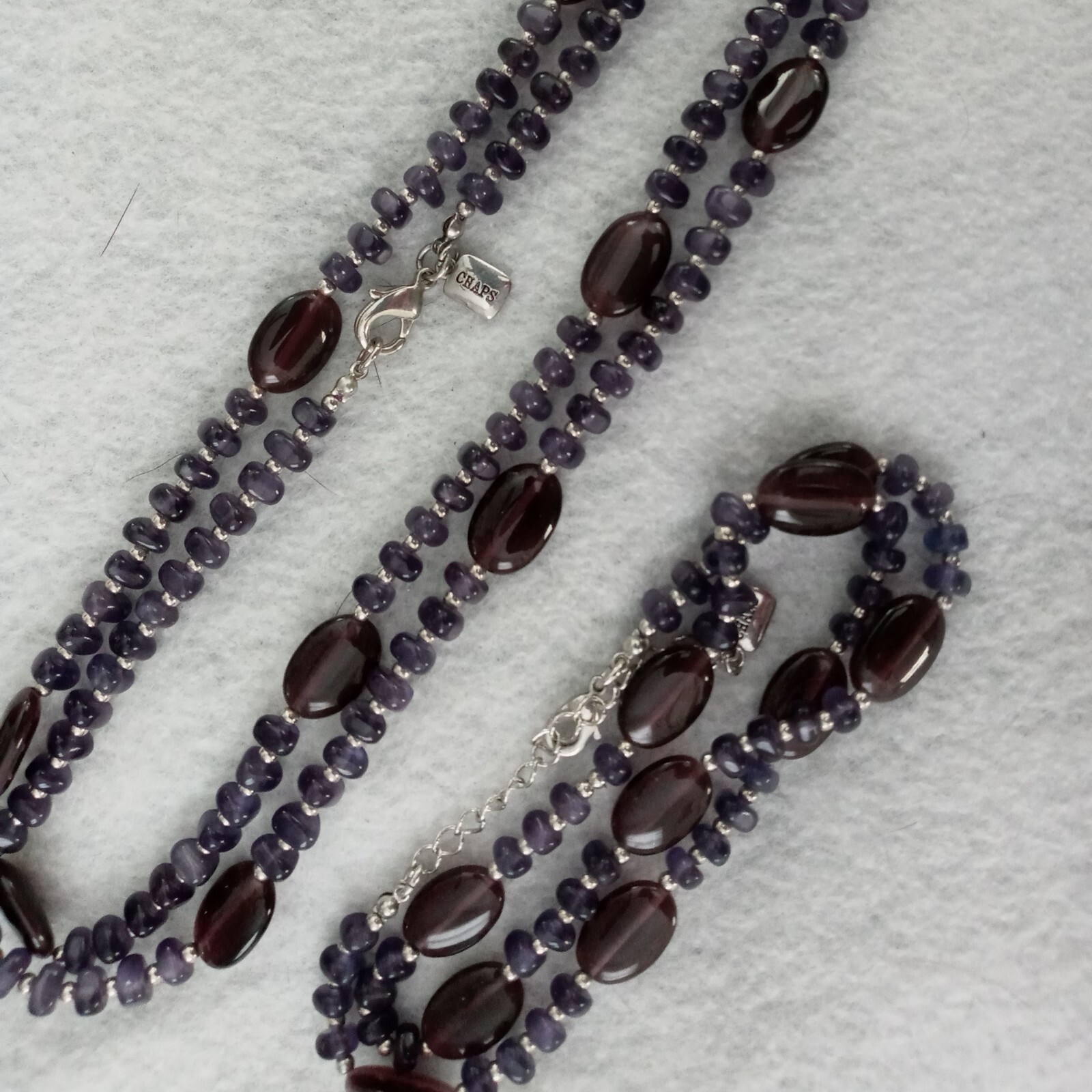 Chaps By Ralph Lauren 32″ & 18″ Necklace Set In Purple W/ Silver Tone Accents