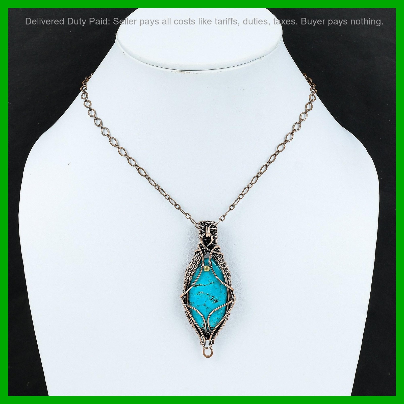 Copper Tibetan Turquoise Stone Handcrafted Sister Wire Wrapped Pendant Jewelry
