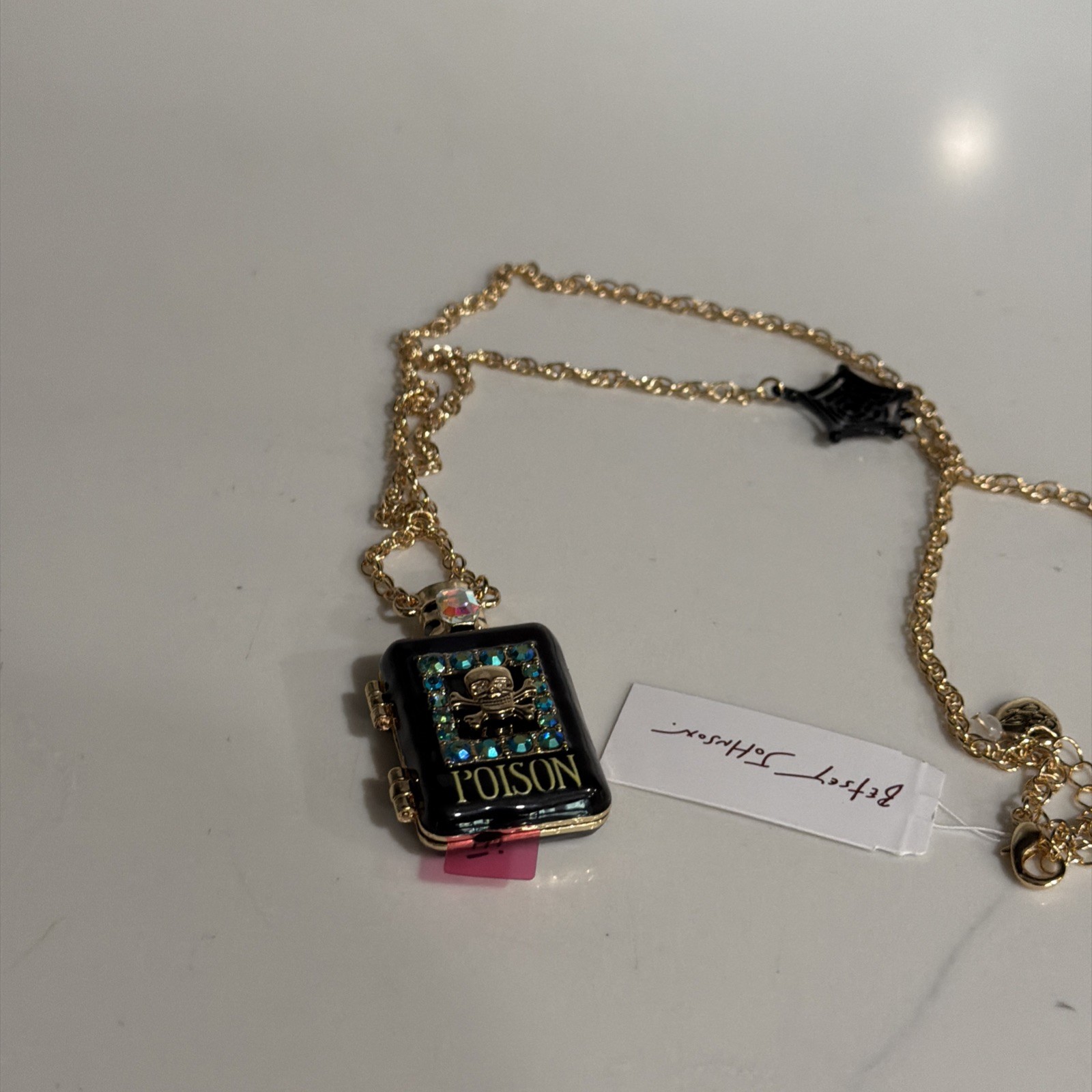 Betsey Johnson Long Pendant Poison Bottle Necklace Locket Snake NWT