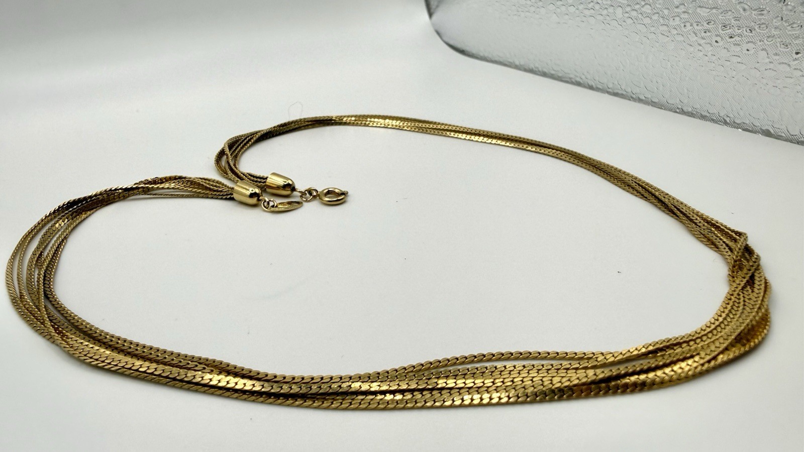 Vintage Trifari Gold Tone Multi Strand Herringbone Necklace Signed Classic 18”