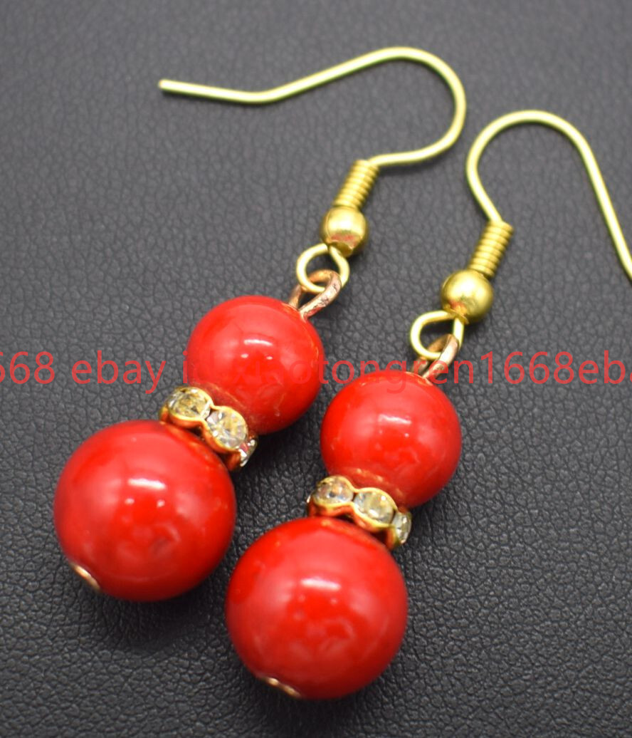 New Fashion 6/8/10/12mm Red Coral Gems Round Beads Necklace Earring Set 16-24in