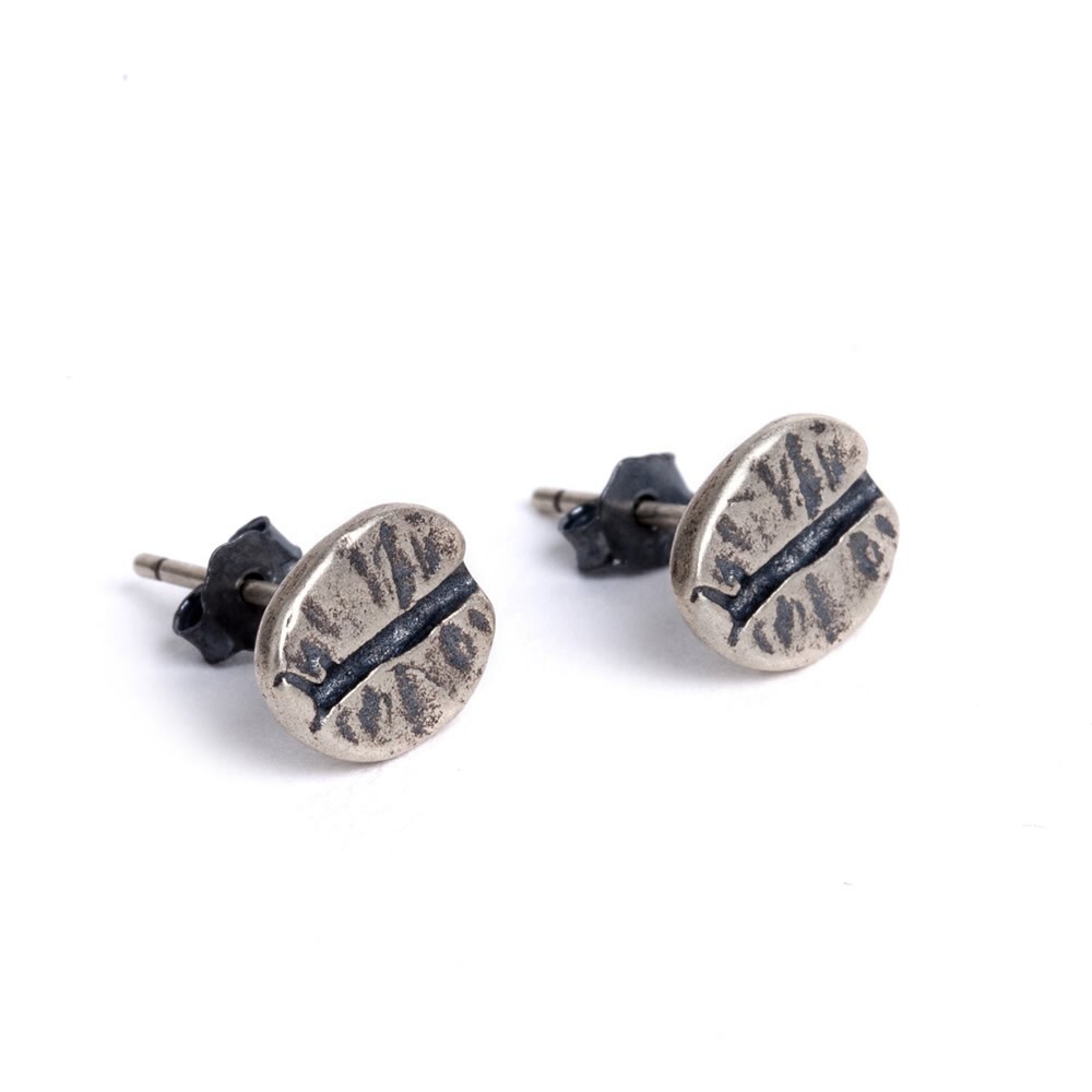 Coffee Bean Post Earrings Gothic Punk Rock Biker Eard Studs 925 Sterling Silver