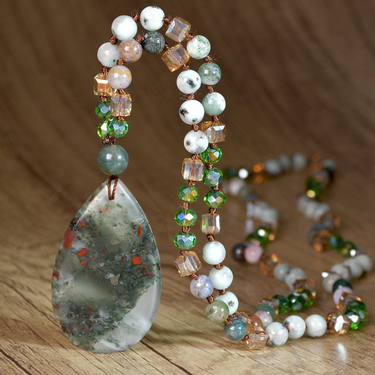 New Vintage Natural Stone Pendant Necklace For Women Knot Necklace Sweater Chain