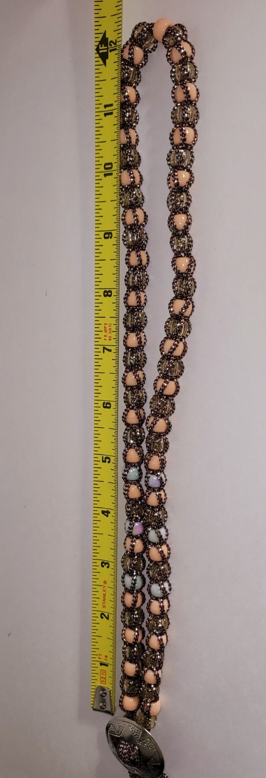 Vintage Western Bolo Tie Brown Silver Cord Silver Tone Concho Beaded Necklace