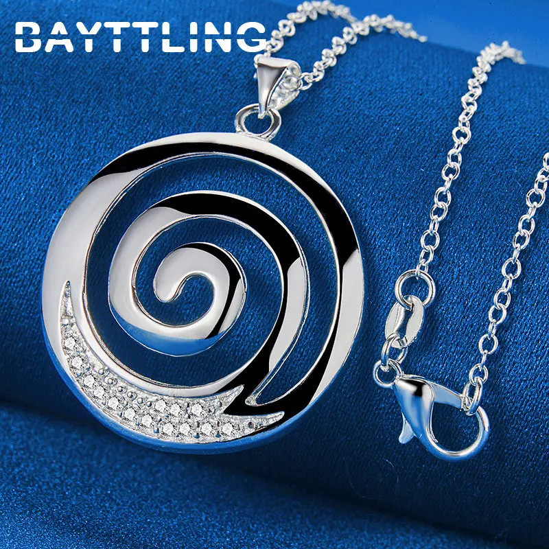 Sterling Silver 16-30 Inches Spiral Round Zircon Necklace Woman Wedding Charm