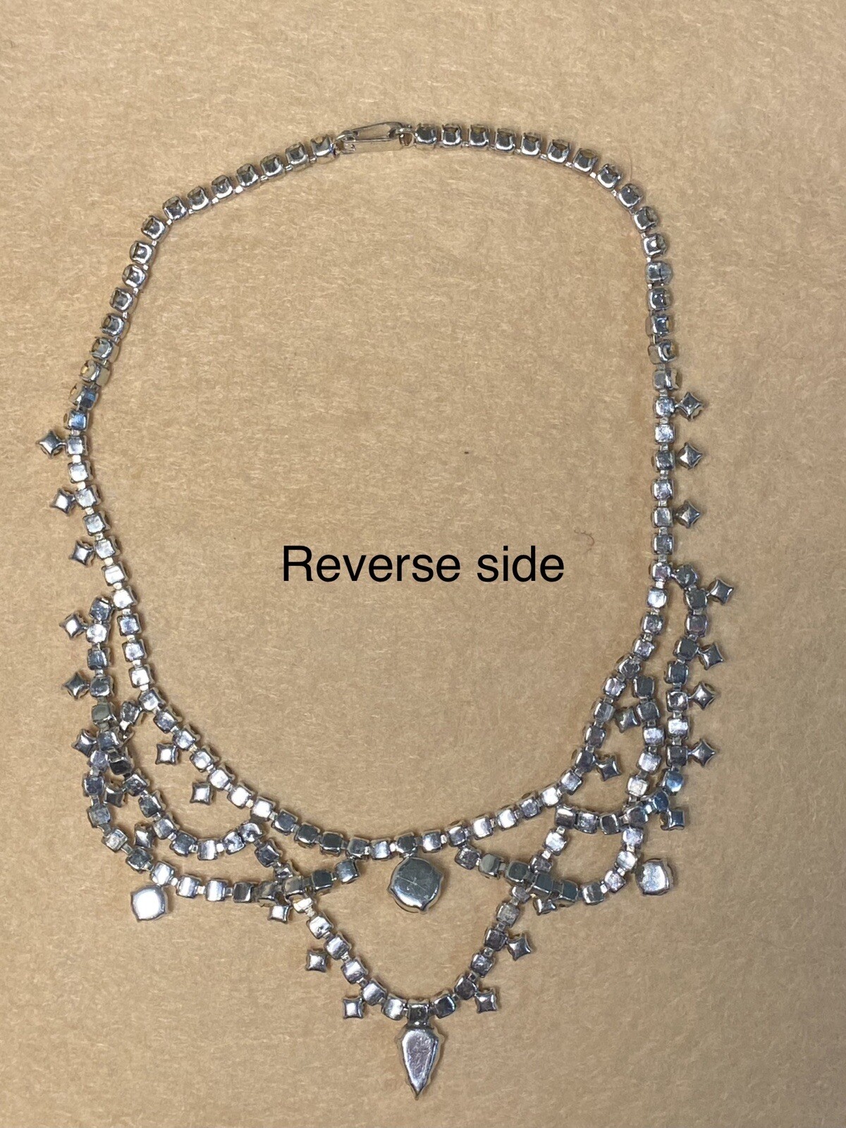 Vintage White/colorless Layered, Double Drop Rhinestone 14” Choker Necklace.