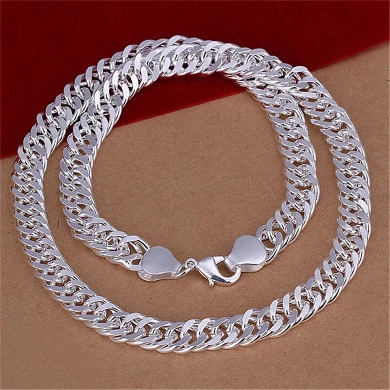 Fine 925 Sterling Silver 10MM Chain Necklace For Man Women Solid Fashion Jewelry