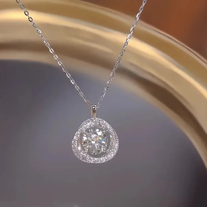 Sparkling CZ Geometric Pendant Necklace Brass Luxury Wedding Jewelry