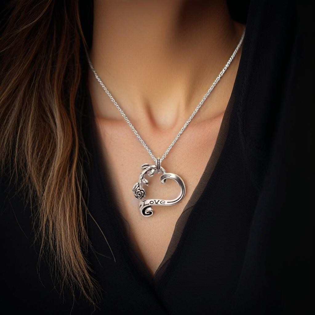 Controse Rose Garden Heart Necklace Stainless Steel Engraved Love Pendant