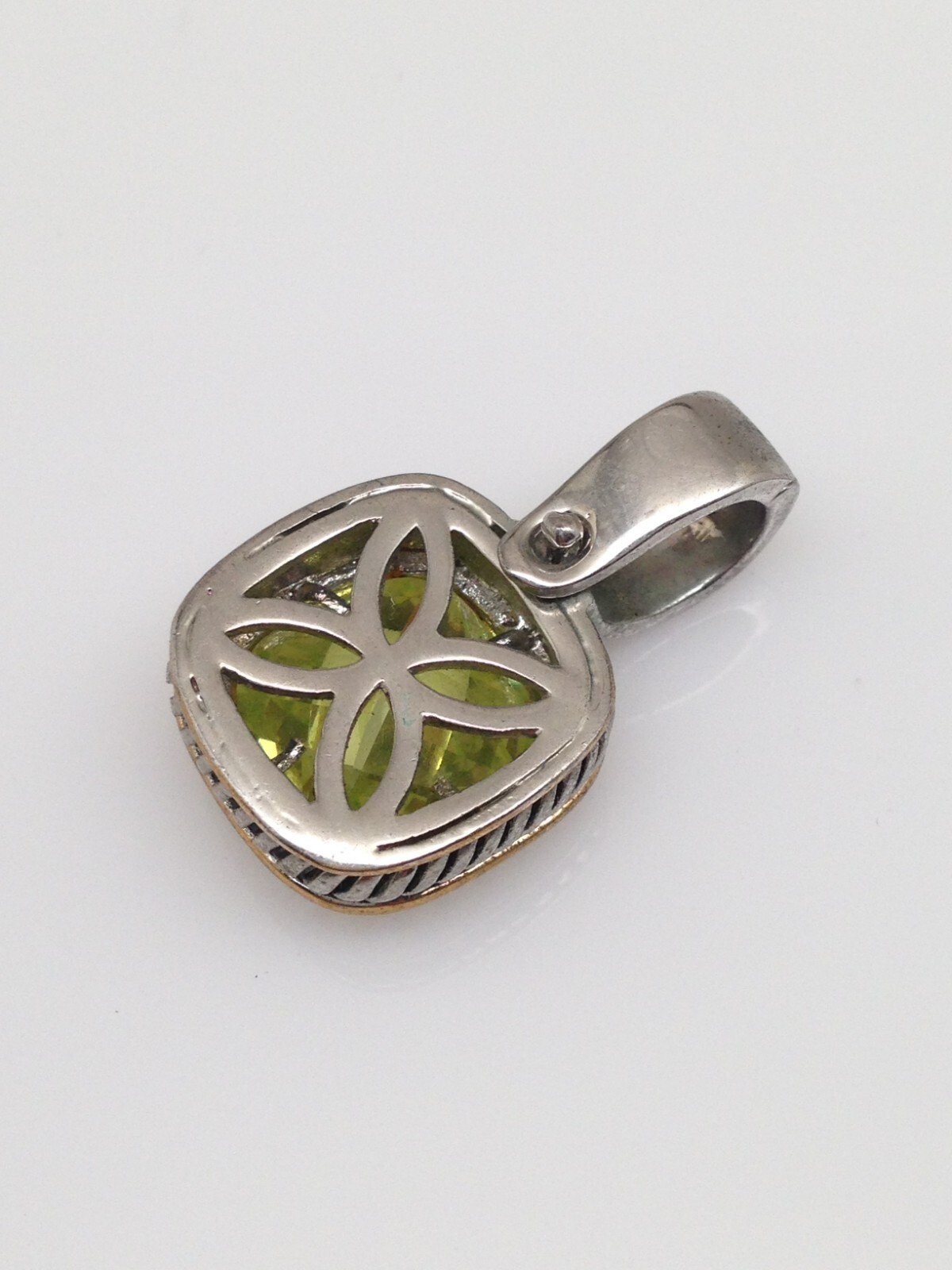 Brass Green CZ Square Pendant Women August Birthstone 16.5mm(0.65″)/28mm(1.1″)