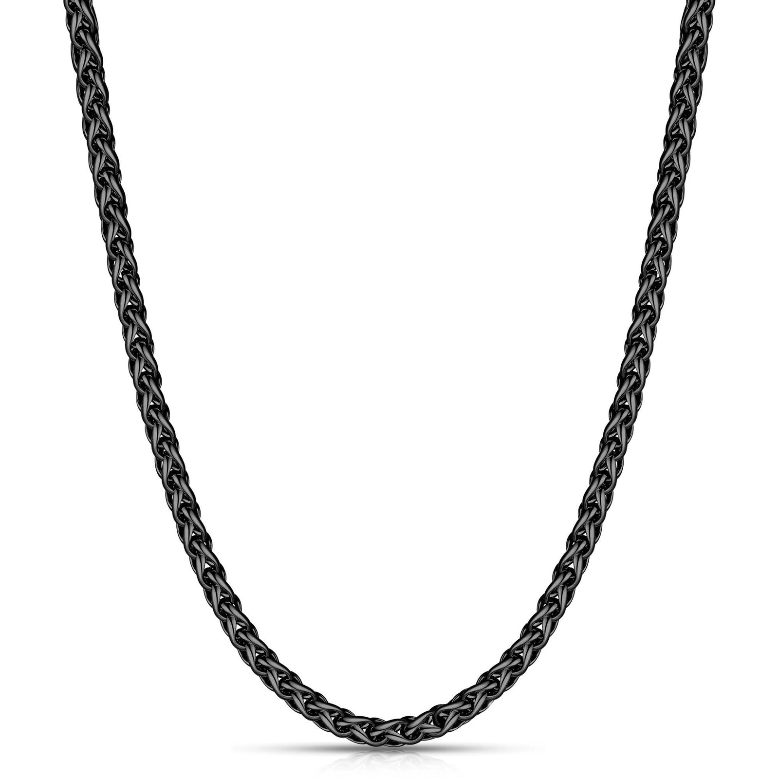 Black Wheat Chains for Men and Women, 5mm Stainless Steel Necklace Chains, Me…