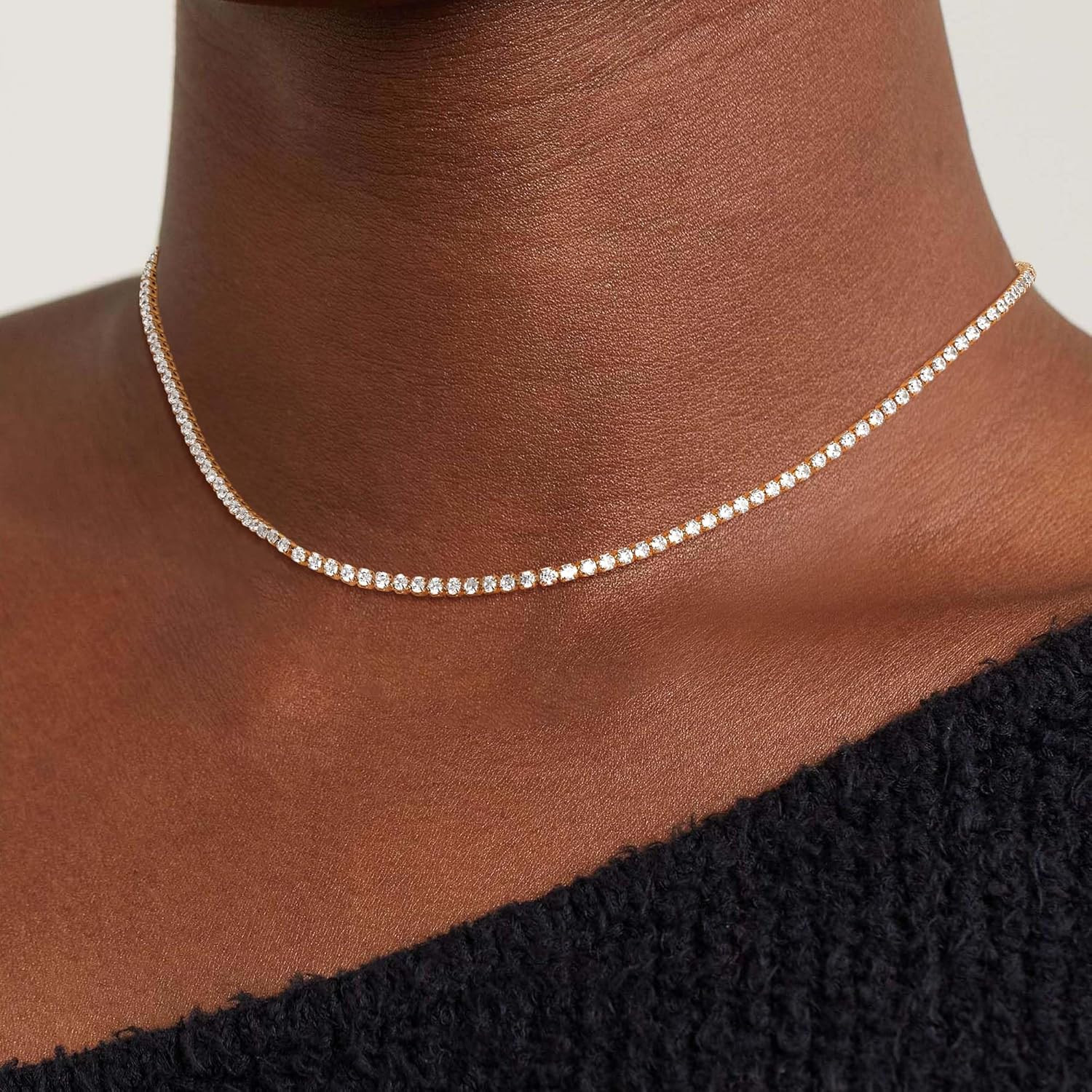 14K Gold Tennis Necklace Women’s CZ Sterling Silver Dainty Rhinestone Chain Gift