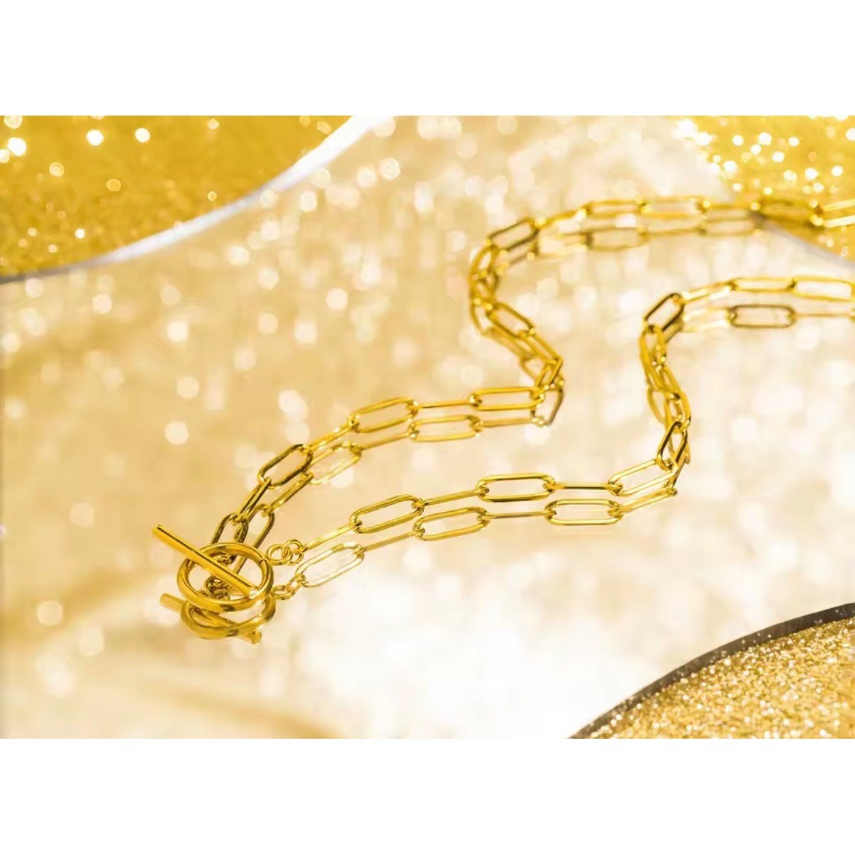 Gold Paperclip Chain Toggle Necklace Minimalist Link Layering Jewelry