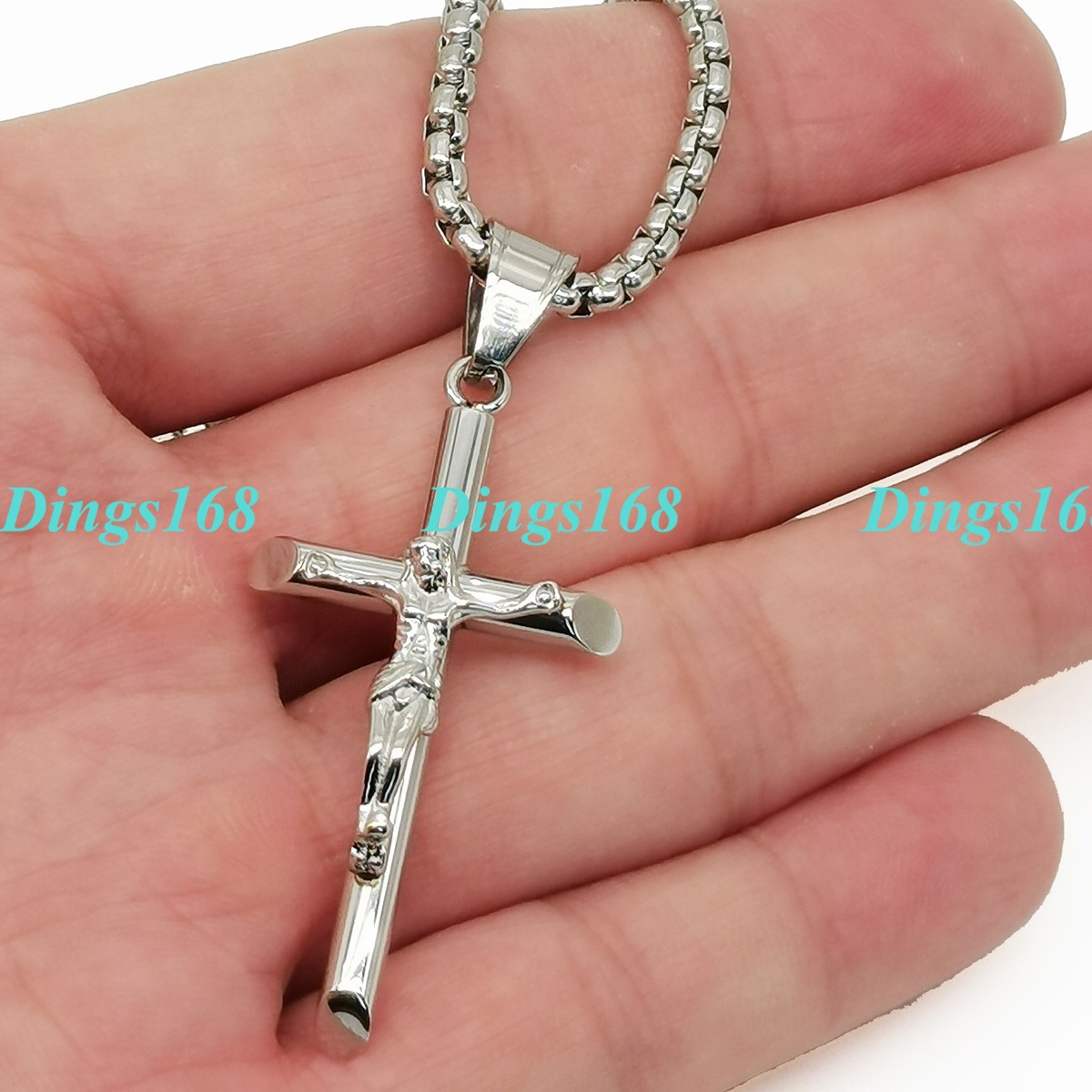 18K Gold Filled Crucifix Cross Pendant+16/18/20/22/24/26-38″ Necklace A378 White