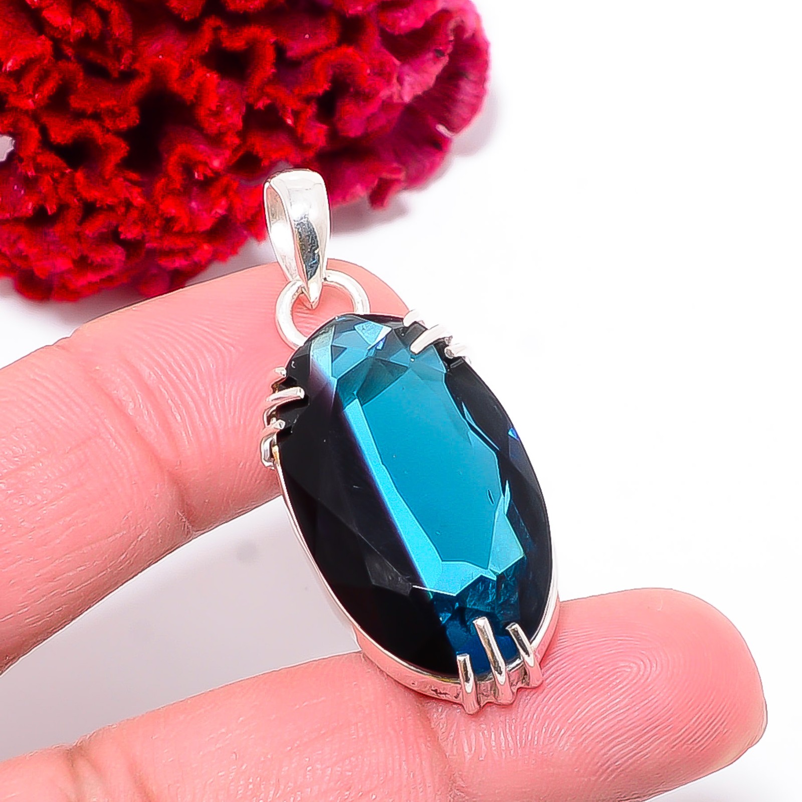 Black & Blue Bi-Colour Tourmaline Handmade 925 Sterling Silver Pendant 1.6 P80