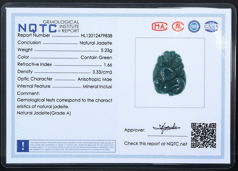 Video Certified Green Burma 100% Natural Jadeite Fox Pendant Type A Jadeite 灵瑞天成