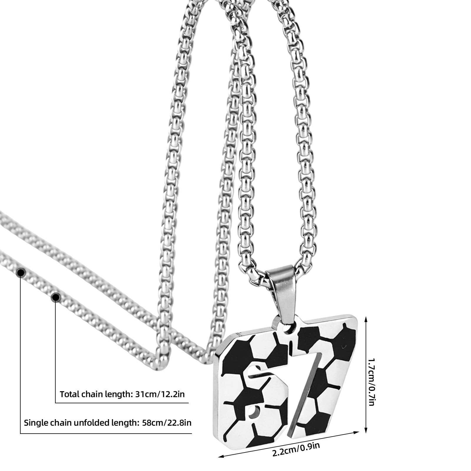 Mikovivi Number 67 Sports Pendant Necklace, Stylish Medium, black and white