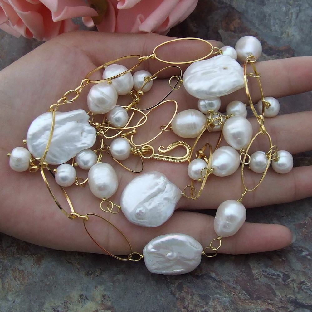 H052605 21″ White Keshi Pearl Pendant Necklace