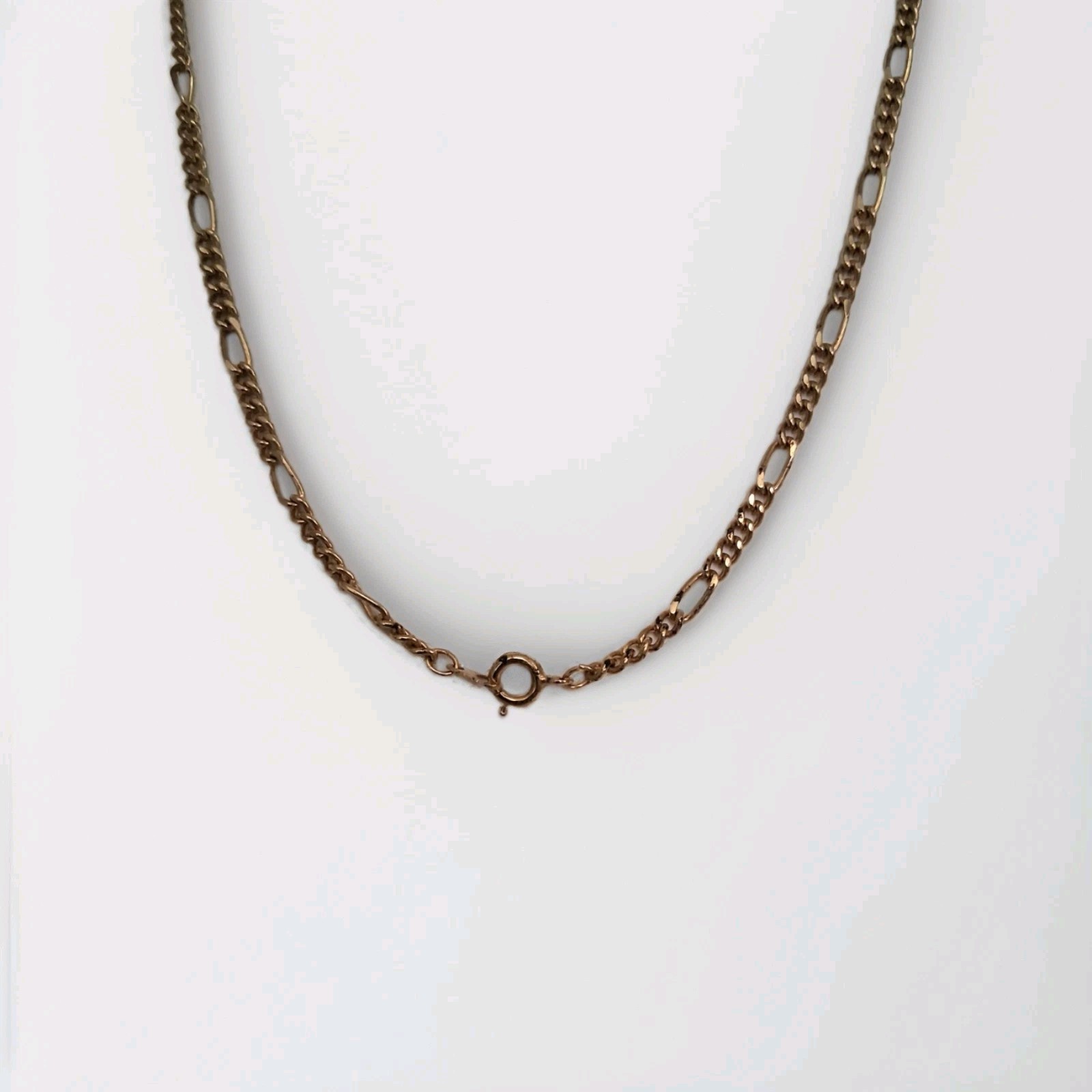 Gold Tone Metal Figaro Link Chain Necklace, Spring Ring Clasp, No Stone