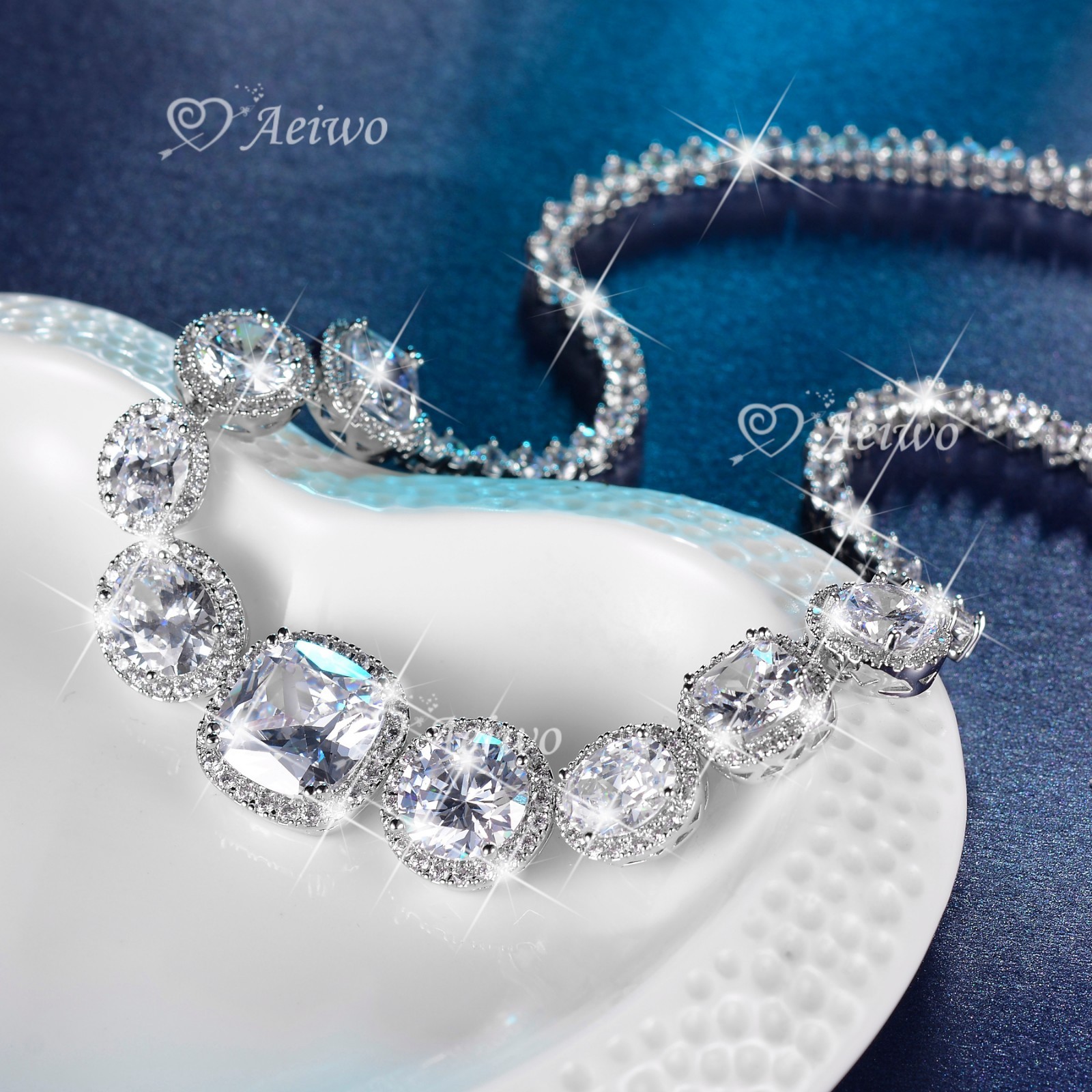18K WHITE GOLD FILLED SIMULATED DIAMOND WEDDING PARTY NECKLACE LUXURY