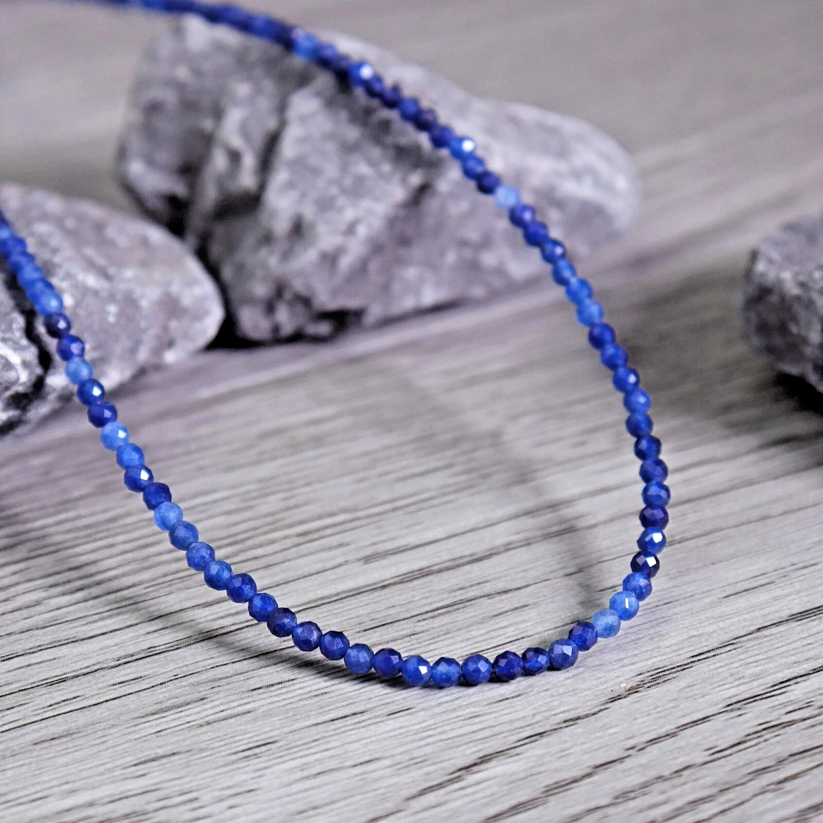 Women’s Kyanite Gemstone Choker 2mm Beads Delicate Healing Crystal Necklace Gift