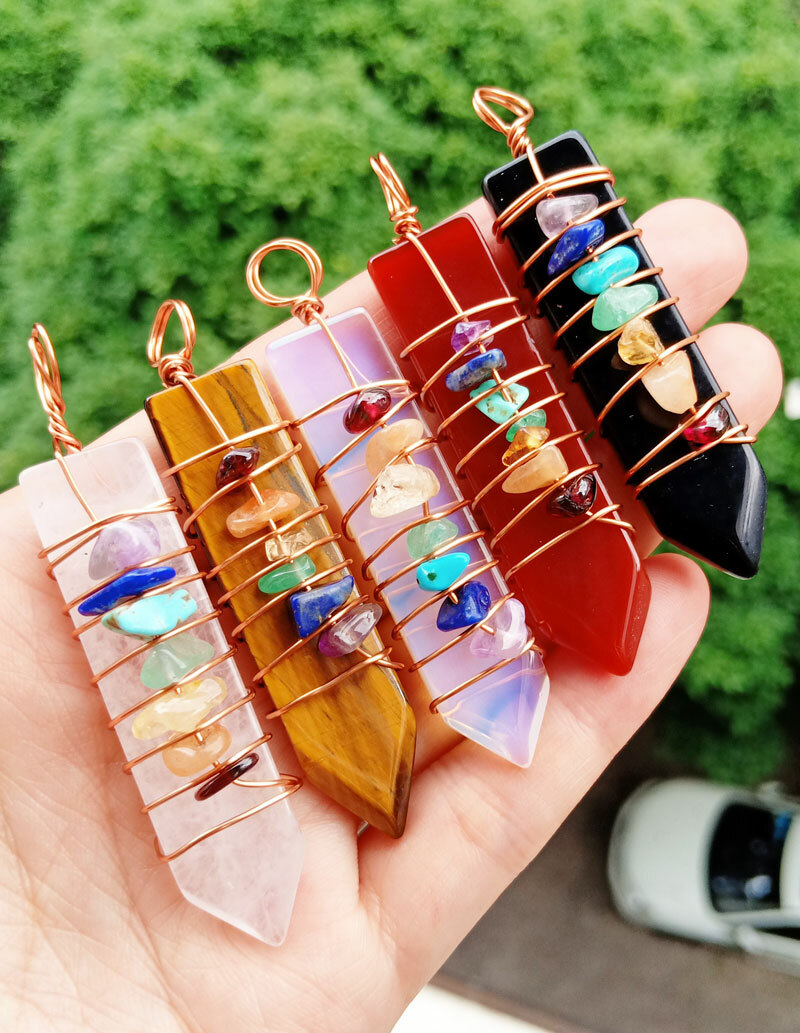 10pcs Agate Vary stone 7 Chakra Pendants Sword Reiki Healing Amulet Energy