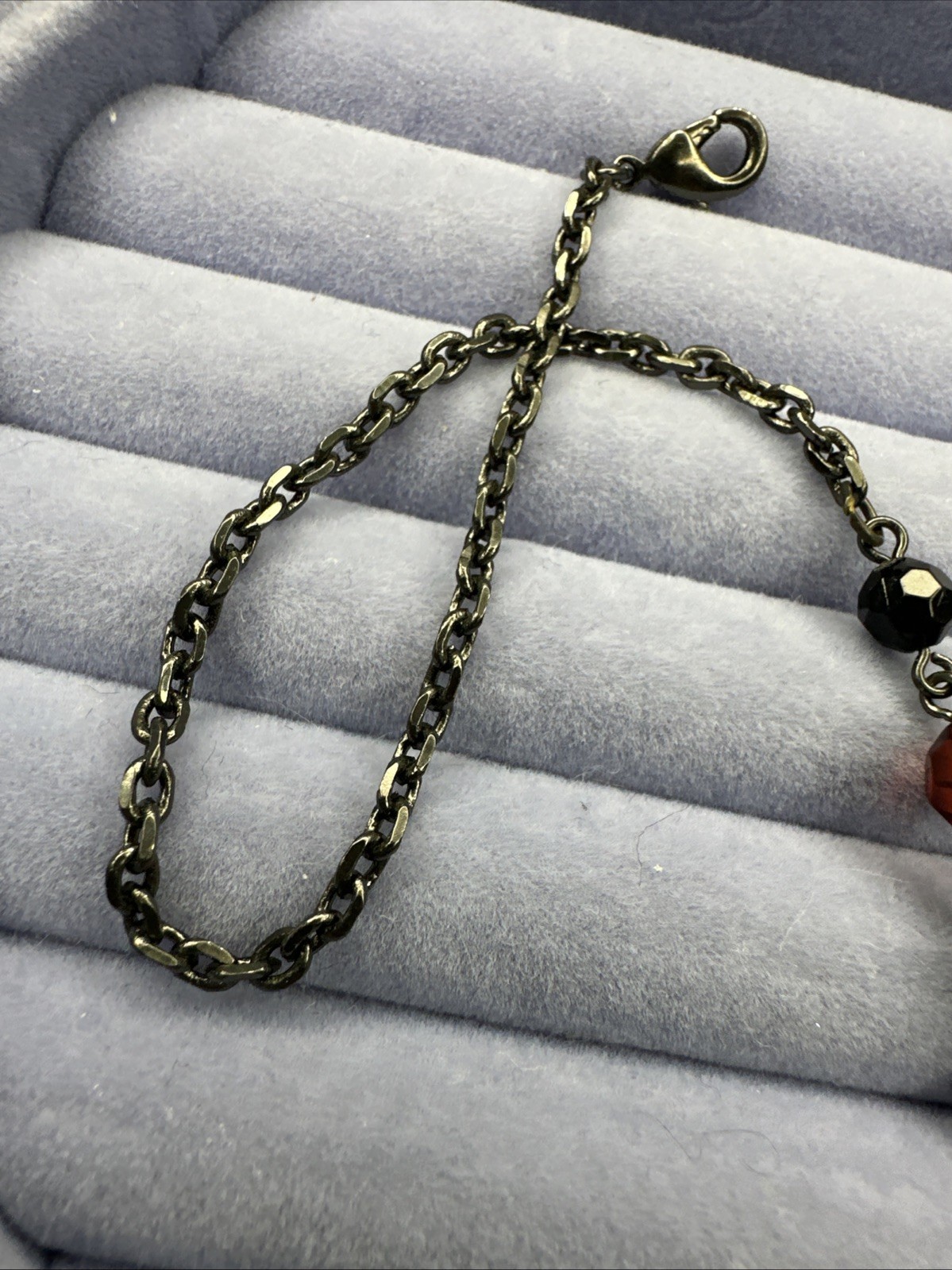 1928 Brand Beauty Red And Gunmetal Necklace Branded 16+3in Extension 103