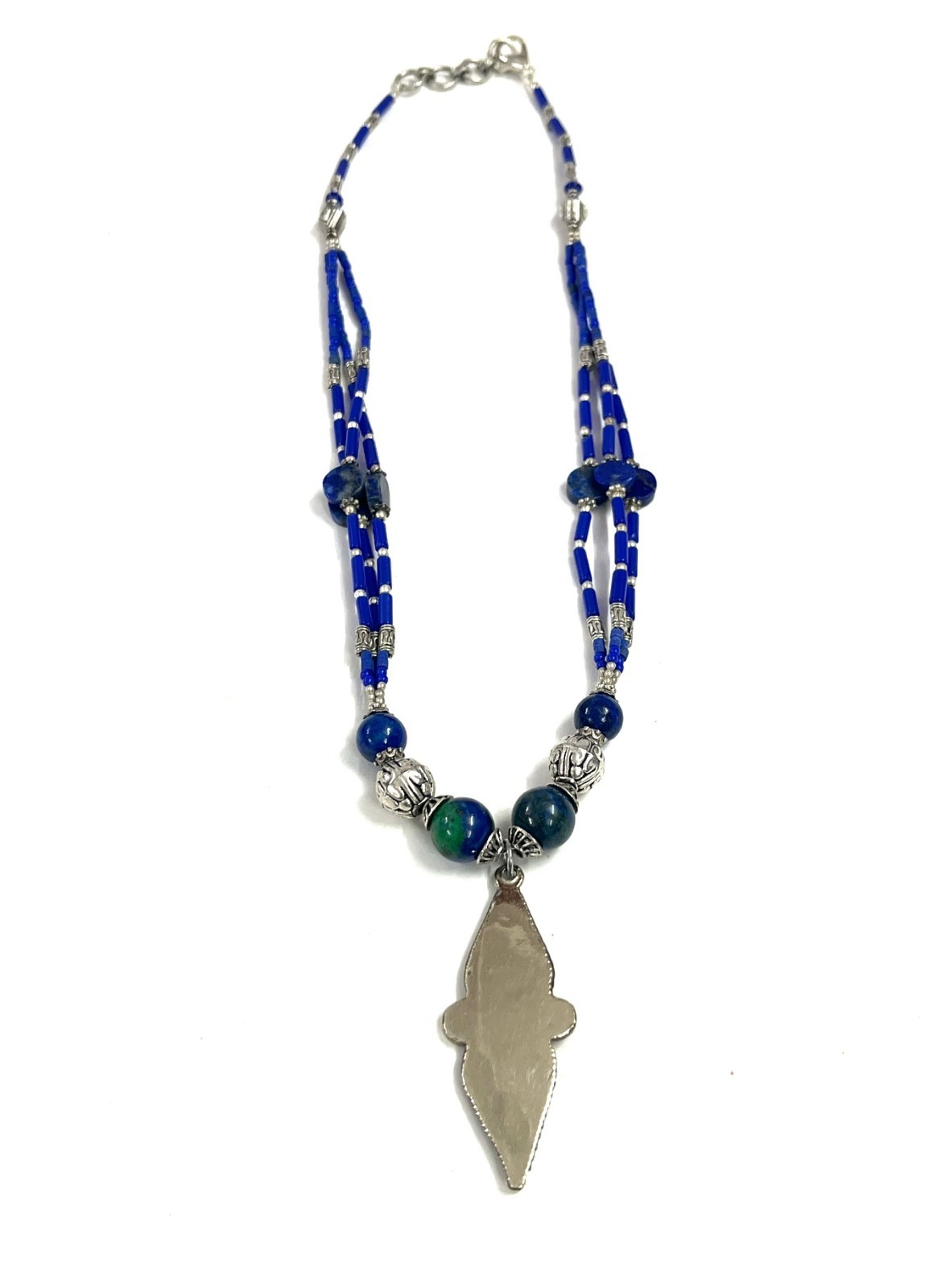 Antique Lapis Lazuli Gemstone Tibetan Bohemian Necklace Jewelry, 17 inch Adju