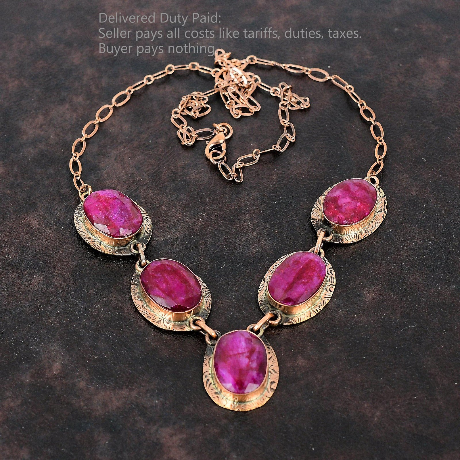 Copper Oval Kashmir Rubi Stone Mother Anniversary Art Deco Birthday New Necklace