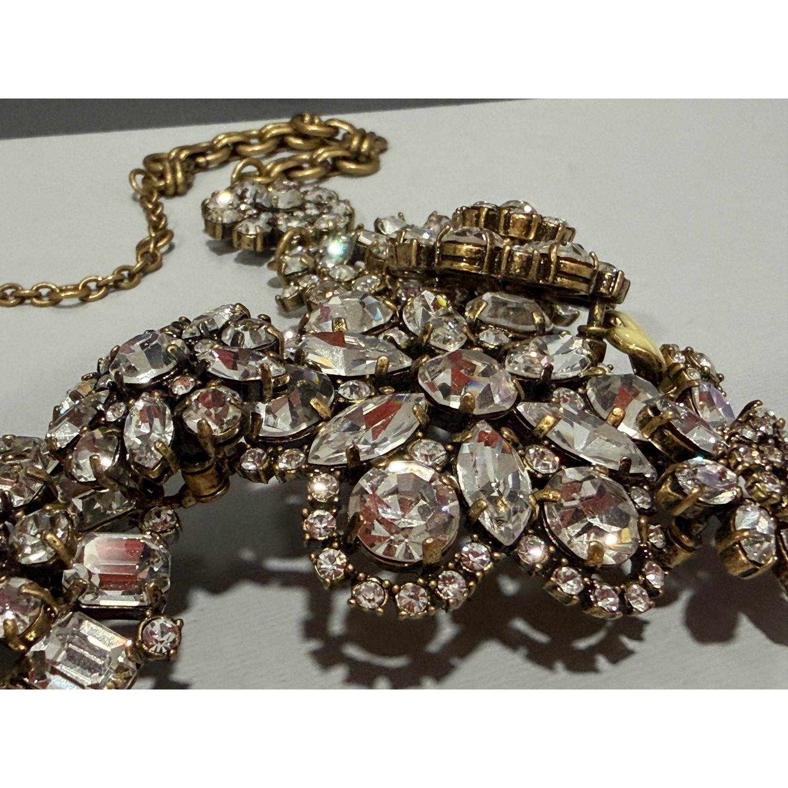 J.Crew Crystal Floral Statement Necklace Gold Tone Rhinestone Bib Wedding