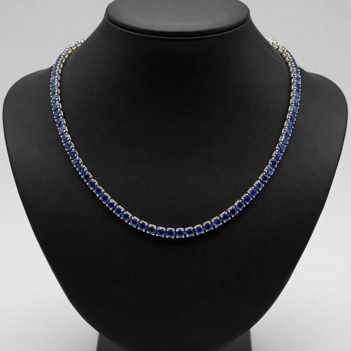 15Ct Round Cut Lab-Created Blue Sapphire Tennis Necklace 14K White Gold Plated 9