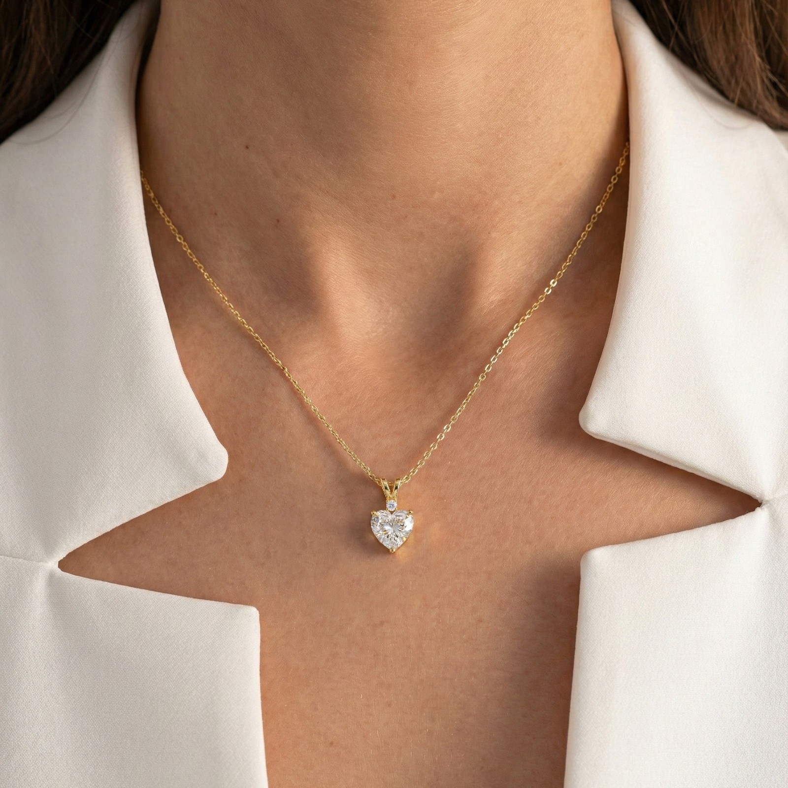 Gold Heart Necklace with Simulated Diamond, Romantic Diamond Pendant For Women