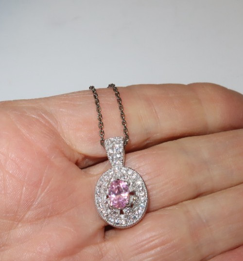 Vecceli Italy Sterling and Pink and Clear CZ Necklace