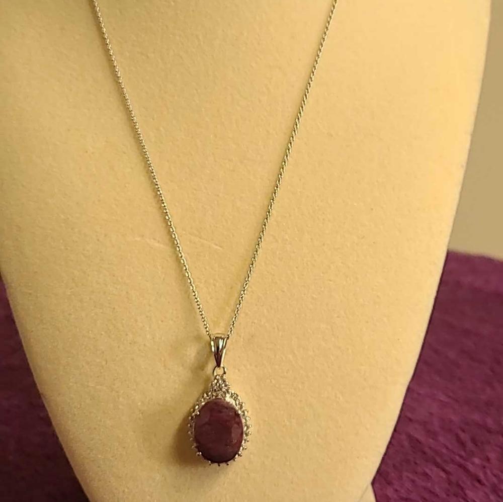 Lab Created Ruby White Topaz Gemstone Sterling Silver Pendant, NEW!