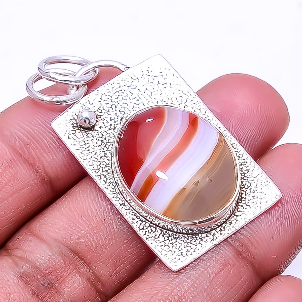 Banded Carnelian – Brazil Gemstone 925 Sterling Silver Pendant 1.64″ P34