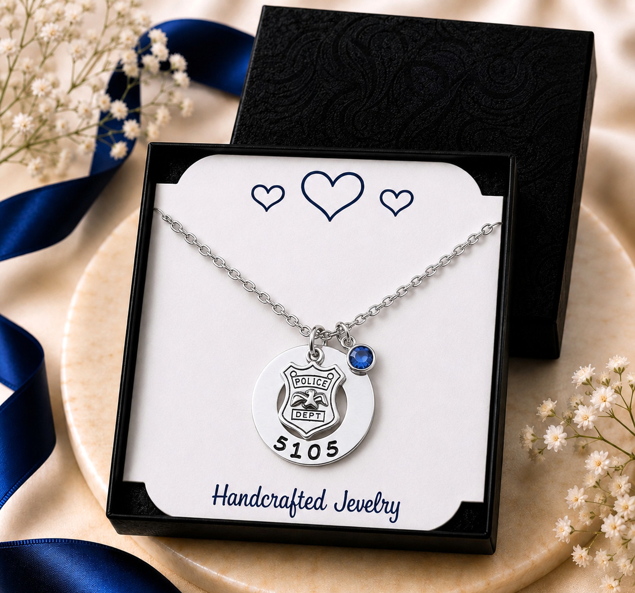 Police Hand Stamped Necklace w/ Custom Badge Number, Police Wife, Daughter, Mom