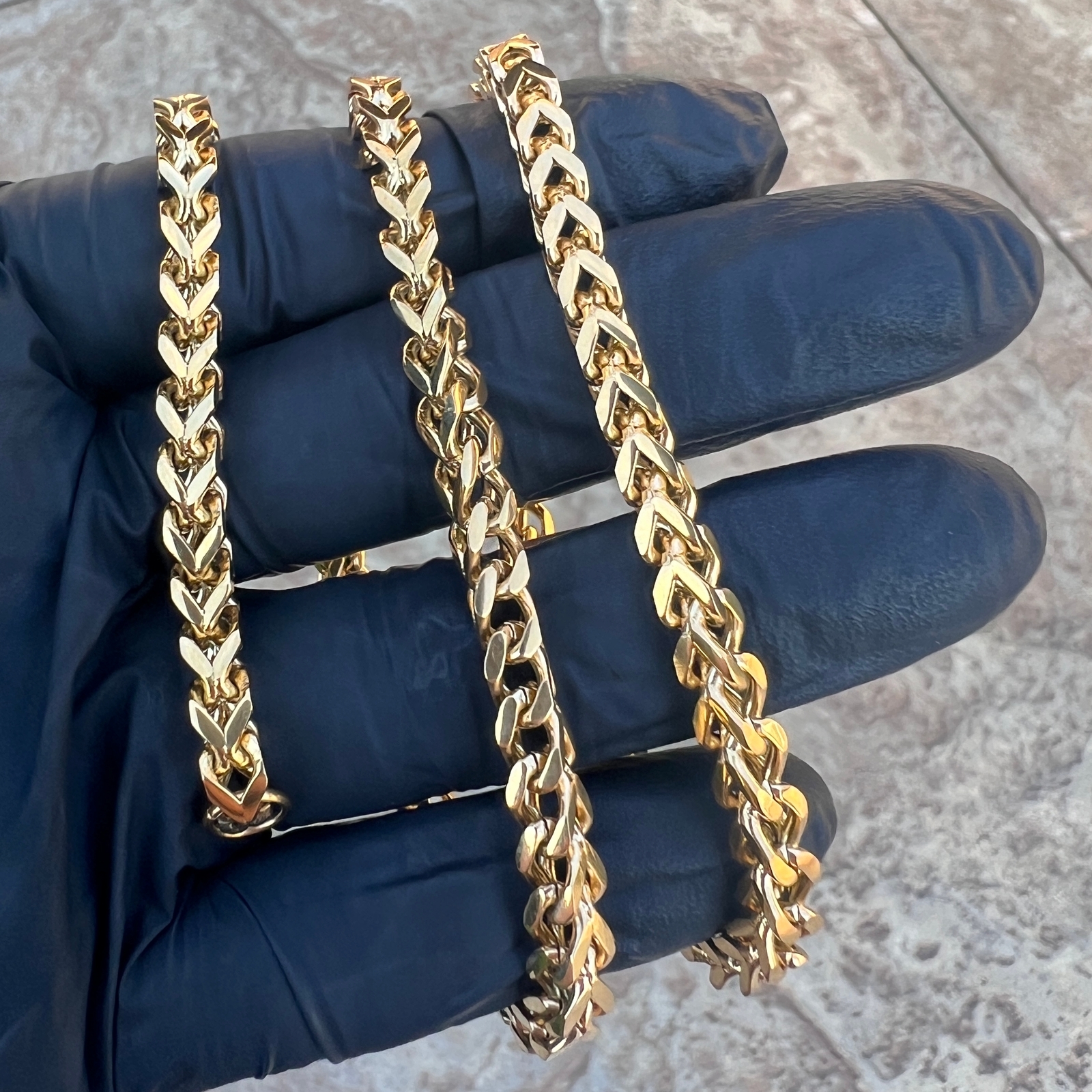 18K Gold Plated Stainless Steel Franco Chain Foxtail 20″-30″ Solid Necklace 5MM