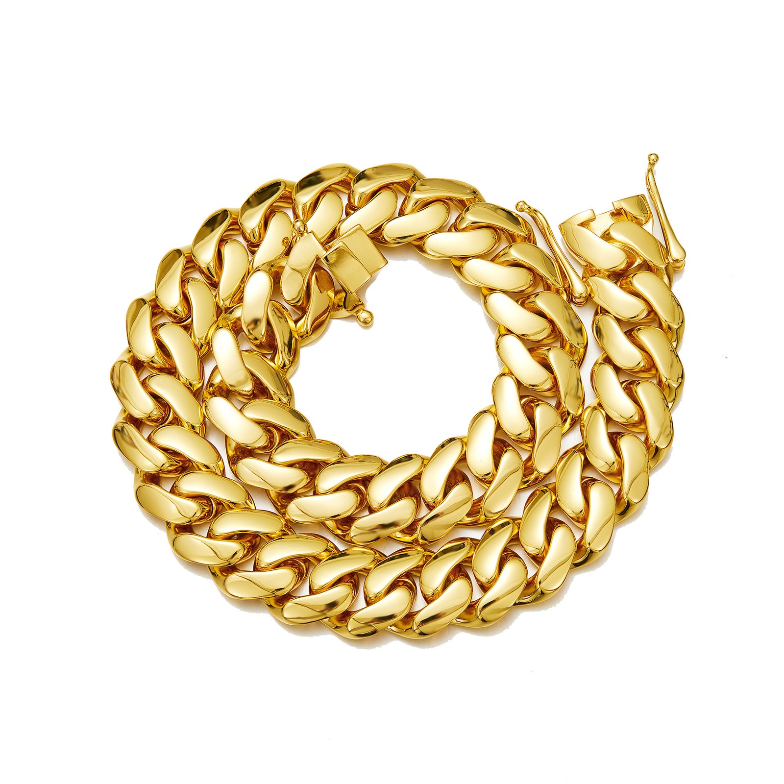 10mm-22mm Stainless Steel Miami Cuban Chain Necklace Bracelet 18K Gold Plated