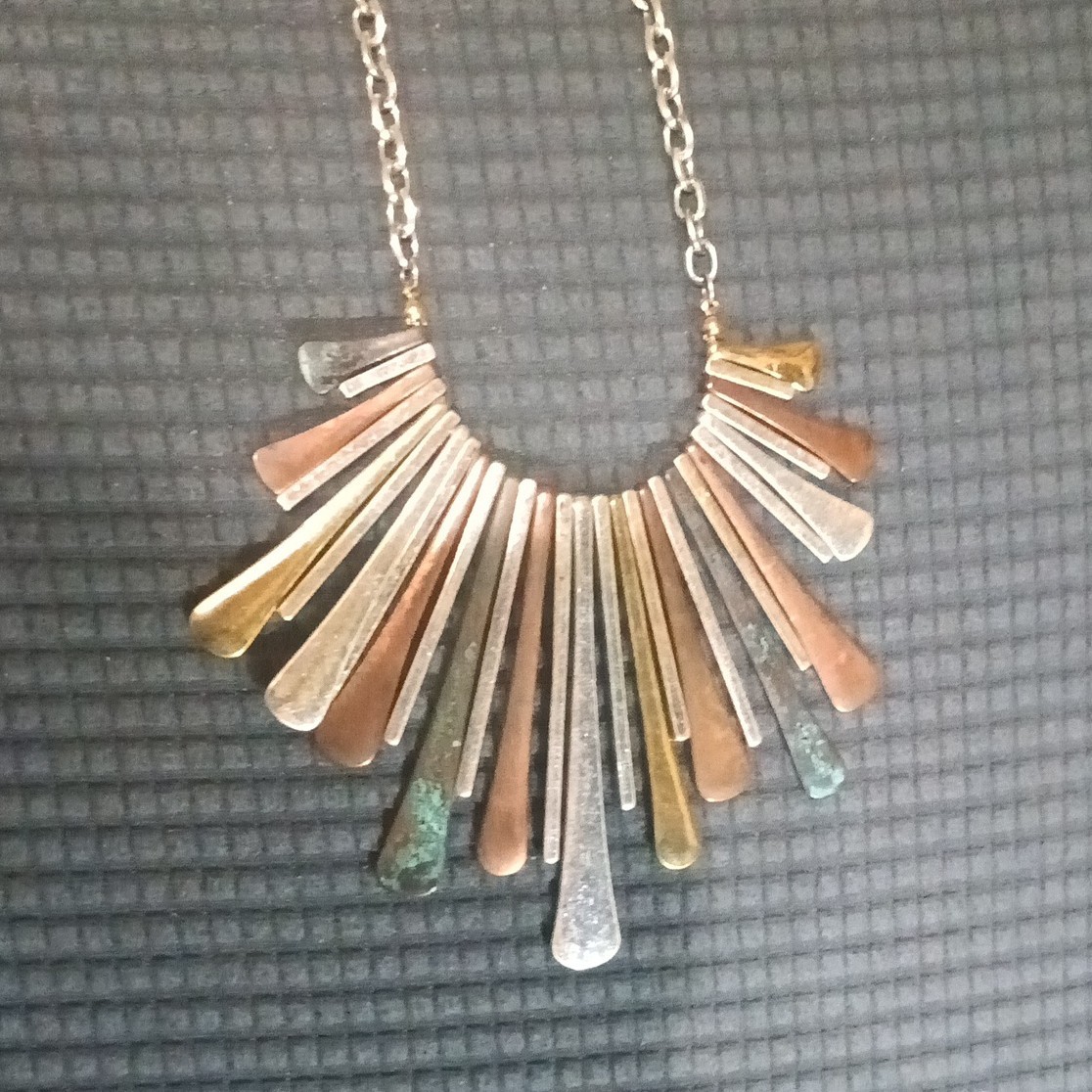 Multicolor Metal Fringe Fan Bib Statement Necklace Cable Chain, No Stone