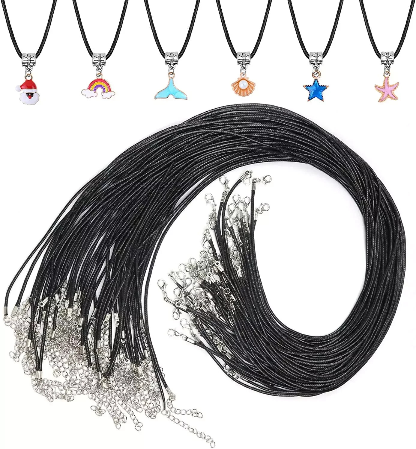 Black Necklace Cord with Clasp Lot 50pcs 24 Inch Black Waxed Cotton String Ropes