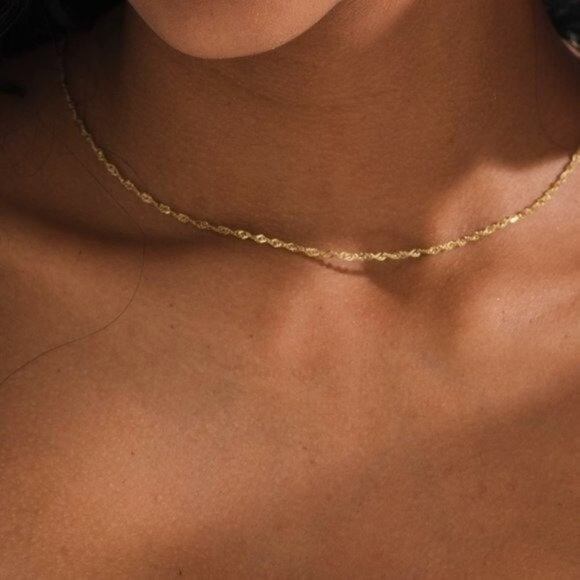 Singapore Chain Gold Chain Waterproof Necklace Everyday Gold Sparkle Chain