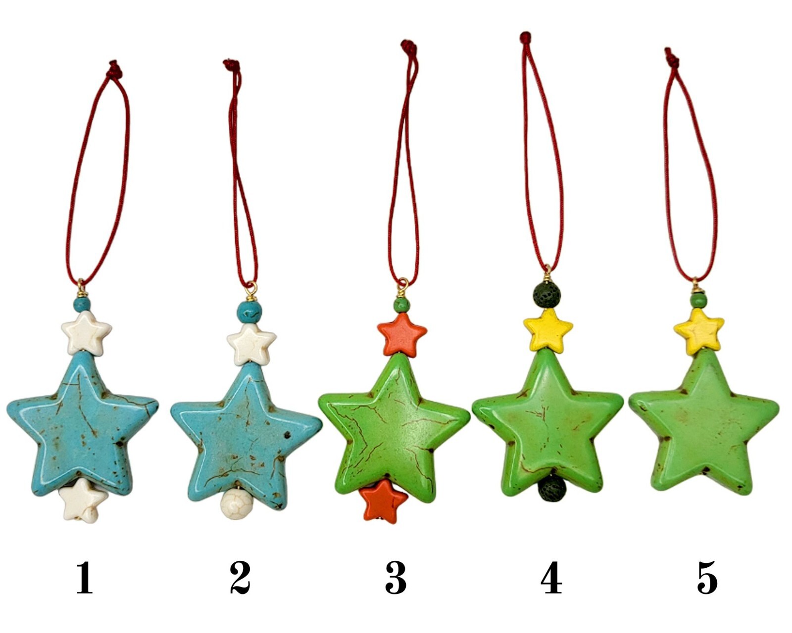 Christmas Star Ornament Decor, Hand Carved Healing Crystal Turquoise Star