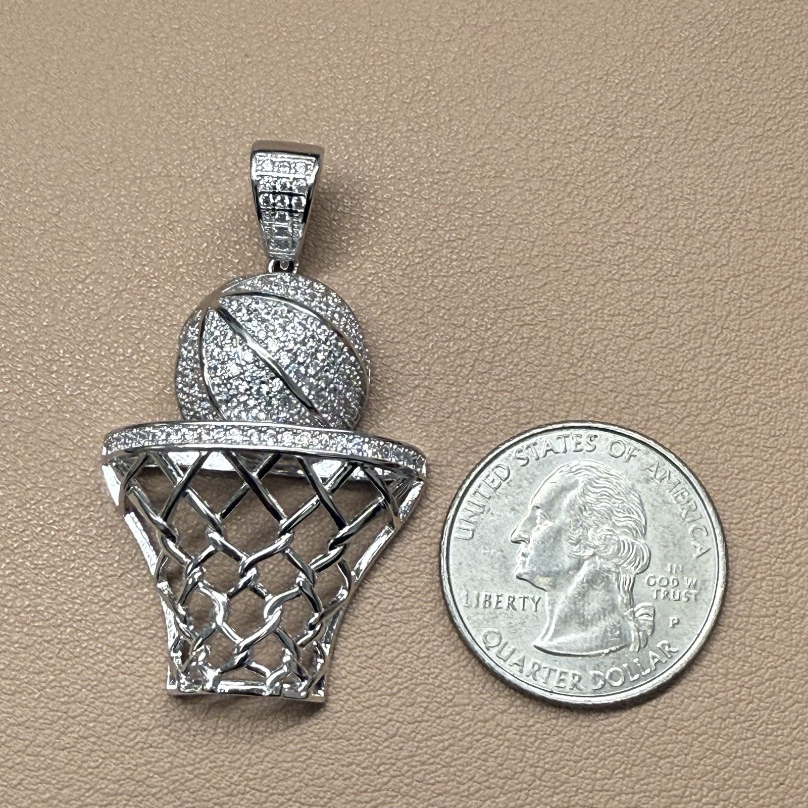 925 Sterling silver CZ Hoop Basketball Pendant 4.4mm Bail
