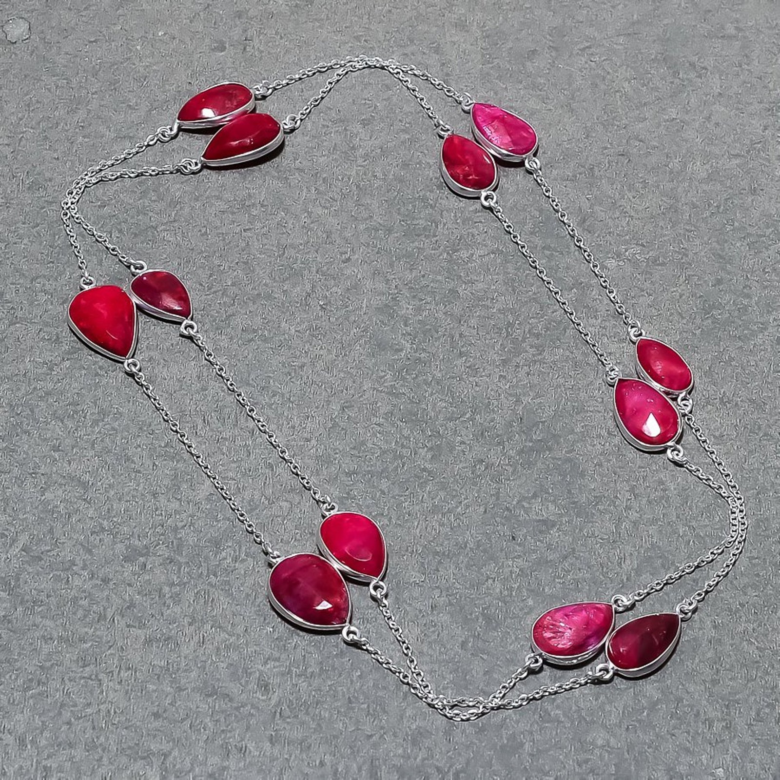 Kashmiri Ruby Gemstone Necklace Handmade Beautiful Pear Shape Chain Jewelry 36″