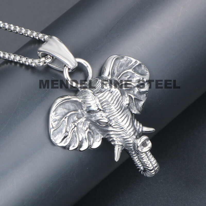 MENDEL Mens Boys Animal Elephant Head Pendant Necklace Stainless Steel For Men