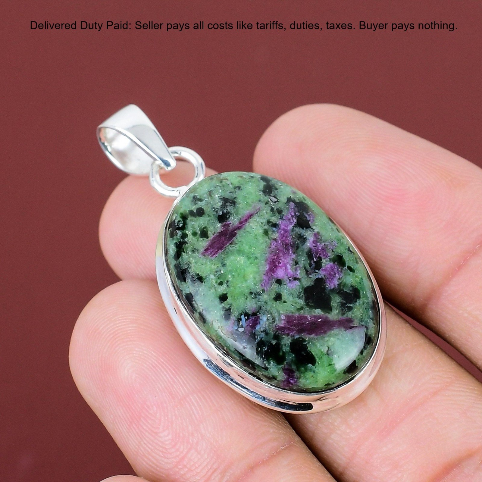 Mothers day Deal 925 Silver Oval Ruby Zoisite Stone Wife Anniversary New Pendant
