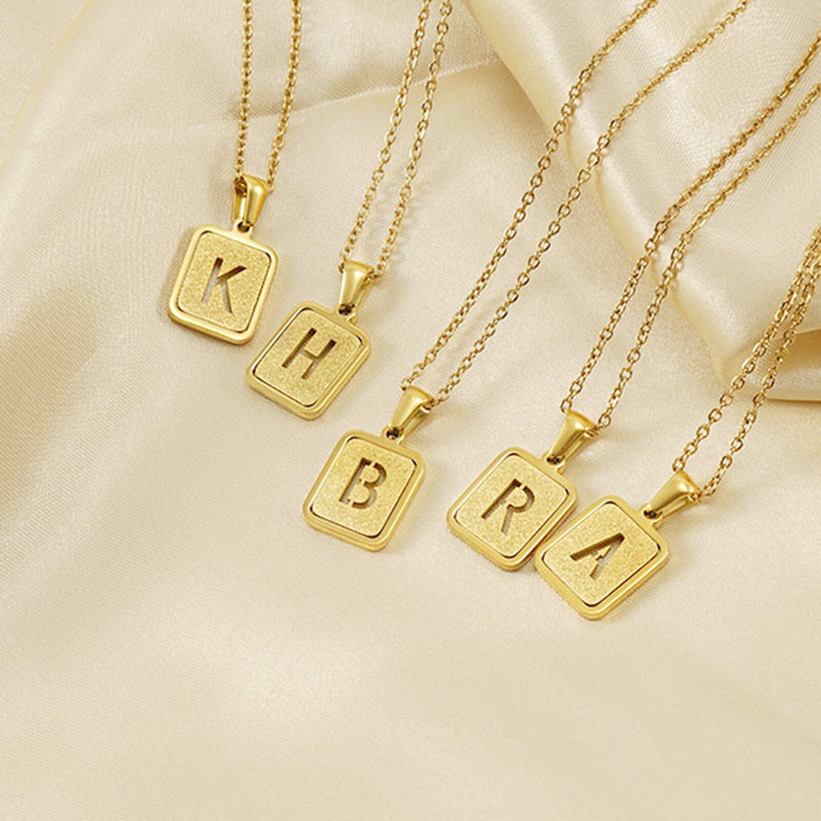 Gold Chic Initial Square Necklaces Hollow Letter A-Z Pendant Collar Women Girls