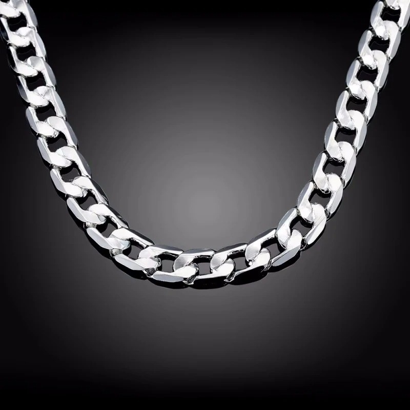 925 Sterling Silver 8MM Men’s Sideways Chain Necklace Fashion Jewelry 20/24 Inch