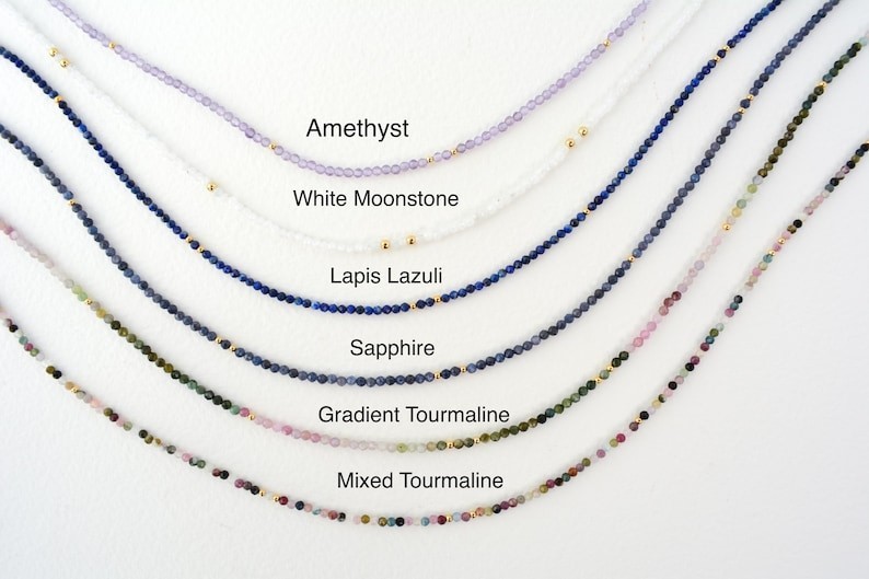 Dainty Amethyst Faceted Round Gemstone Gold Filled Beads Handmade Necklace 18”